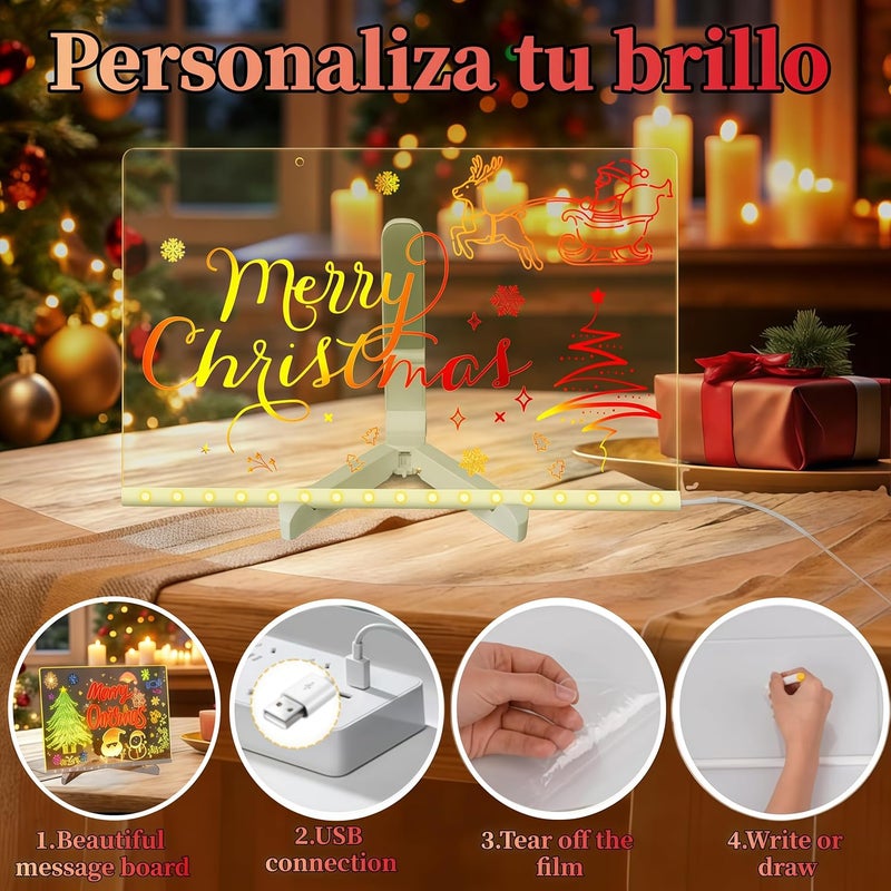 Sweetone Acrylic Dry Erase Board with Light LED Note Board with Colors 11.8 X 7.9 Light up Acrylic Message Marker Board with Adjustable Stand Glow Memo Note Rewritable LED Drawing Board with 7 Pens - Image 2